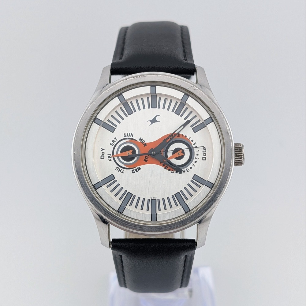 Fastrack 3001SDD Day Date Watch Unique Infinity Dial Black Strap 50M WR